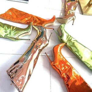 Wide Fit Large Size 45 Holographic Upper Women Pointed Toe Knee High Booties Side Zip Thin High Heels Metallic <b>Boots</b> for Ladies - Product Image 6