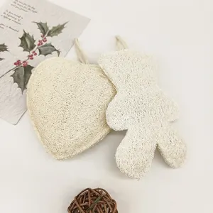 Высококачественная натуральная белая Органическая отшелушивающая люфа-подушка для душа с мультяшным сердцем Мочалка для ванны