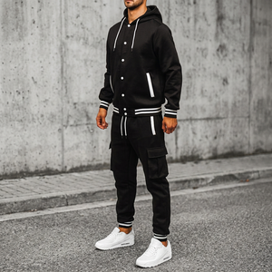 Ensemble de survêtement décontracté et écologique pour homme, en coton/fibre de bambou, avec veste à capuche zippée et pantalon de course à manches longues, 2 pièces - Product Image 3