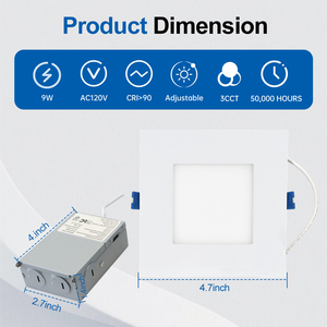 Plafonnier encastré LED carré 5CCT 2700K-5000K Dimmable Sans boîtier Downlight 4'' 6'' Panneau lumineux carré mince - Product Image 3