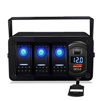 Boîtier d'interrupteurs à bascule marine 3 modules avec rétroéclairage LED bleu, interrupteur marche/arrêt 12V, panneau de commande avec voltmètre numérique USB PD QC3.0 pour bateau et camping-car