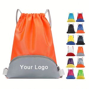 Custom Logo Gym <b>Drawstring</b> <b>Backpack</b> Waterproof Oxford Fashionable Zipper Portable Polyester String Sports Bag Promotion - Product Image 1