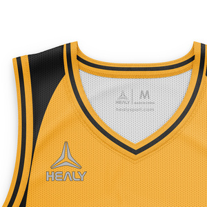 Camisetas de Baloncesto Healy Profesionales Negras con Cuello en V Dorado, Cómodas y Ligeras de Poliéster sin Mangas, Unisex - Product Image 2