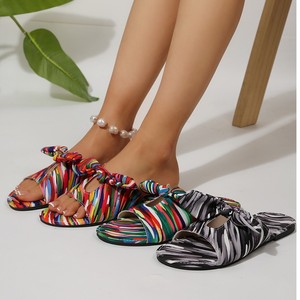 ashion Europe and the United States 2024 Summer New Flat Bottom Color <b>Round</b> Head-type Womens Plus Size Sandals - Product Image 1