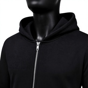 <b>Black</b> <b>Zip</b>-Up <b>Hoodie</b> Solid Color Casual Hooded Sweatshirt Unisex Regular Fit Knitted Fabric Cotton Fleece Custom LOGO Wholesale - Product Image 2