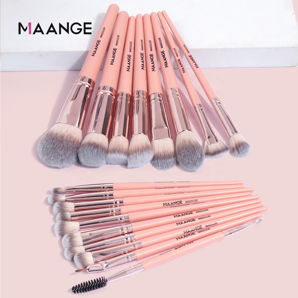 Maange 18 pcs Private Label Foundation Powder Blush Concealer Contour Blend Brush Pink Black Makeup Makeup Brushes