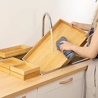 Plateaux de service en bois de bambou avec poignée-Lot de 7-Grands, moyens, petits et mini-Plateaux polyvalents imbriqués-pour le petit-déjeuner,