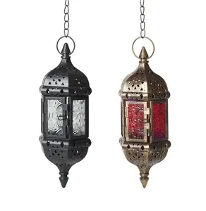 Farol negro de estilo marroquí para decoración del hogar y exterior, farol colgante de <span class=keywords><strong>metal</strong></span> decorativo - Product Image 1