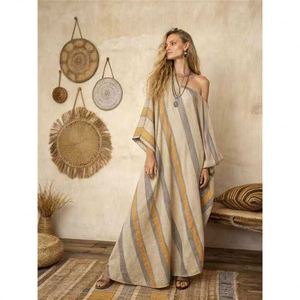 Vestido Maxi Estampado para Mujer Maxfree, con Mangas con Volantes, Cuello en V, Elegante, Modesto, Informal, de Poliéster - Product Image 4