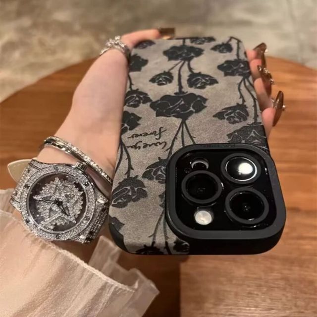 Floral Print Anti-Drop Fleece Soft Case for iPhone17  Pro Max Dirt-Resistant Full Coverage Lanyard Magnetic PC TPU Mobile Phone