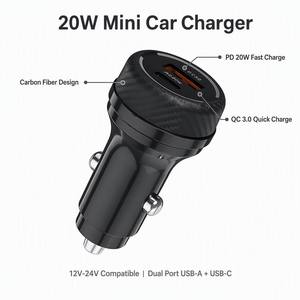 Cargador de Coche USB C Doble Puerto Mini de Fibra de Carbono OEM al por Mayor, Adaptador de Carga Rápida PD 20W QC 3.0 - Product Image 3