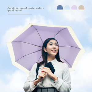 Parapluie de voyage minimaliste coréen avec bordure contrastée, protection UV UPF30+, coupe-vent, pliable en 3 sections, pour soleil et pluie - Product Image 4