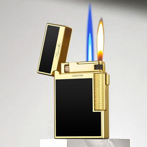 Encendedor de doble llama de aleación de zinc 2 <span class=keywords><strong>en</strong></span> 1, llama suave y antorcha de chorro, recargable con butano, logotipo personalizado, encendedor de cigarrillos al por mayor - Product Image 2