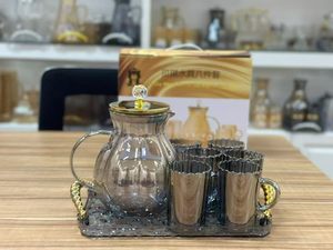 Ensemble de carafe à eau en verre de style européen avec 6 tasses, couvercle en cristal doré, ensemble de carafe en verre multicolore pour <span class=keywords><strong>la</strong></span> maison, ensemble cadeau pour <span class=keywords><strong>la</strong></span> boisson - Product Image 3