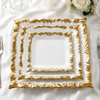Ensemble de plats carrés en céramique de luxe avec bord ondulé doré en relief, pour mariage, hôtel, salade, steak, vaisselle en porcelaine, vente en gros