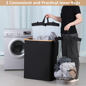 Cesto de Ropa Plegable de Bambú de Gran Capacidad para Uso Familiar, Solución de Almacenamiento Práctica para las Necesidades Diarias de Lavandería - Product Image 3