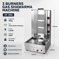 Machine à kebab au gaz commerciale à 3 brûleurs, rôtissoire verticale de 30 kg pour shawarma, idéale pour les magasins de kebab