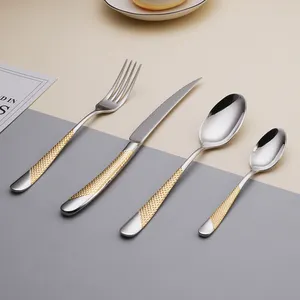 24-Piece Stainless Steel Gold Utensils Cutlery Luxury Golden Dinnerware Service Knife Fork Spoon Table Set Serving Flatware Set