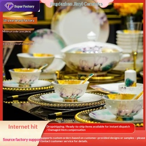 Service de table en céramique de Jingdezhen – Ensemble haut de gamme de luxe léger pour la maison, idéal pour les cadeaux de déménagement – Nouveaux plats chinois en gros - Product Image 1