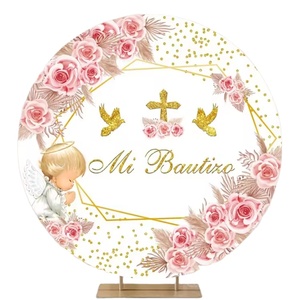 Hstyle HS1525 Mi Bautizo toile de fond ronde <span class=keywords><strong>pour</strong></span> la photographie décorations de fête de baptême mexicain dieu bénisse la première bannière de la sainte communion - Product Image 1