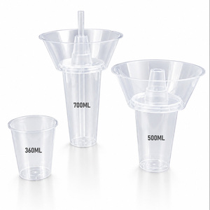 For 700ml 24oz Disposable <b>Drink</b> <b>Cup</b> with Snack Tray Split-Design Clear PP Material and Lid Customized Logo - Product Image 4