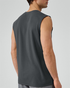 男士透气运动无袖单肩背心可定制标志新款欧洲尺寸素黑健身训练跑步上衣 - Product Image 3