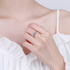 Customized Classic 6 Claw Design Round Cut 1CT VVS GRA Moissanite Fine Jewelry Daily Wear <strong>925</strong> <strong>Silver</strong> Adjustable <strong>Ring</strong> for Women - Product Image 4