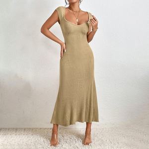 Vestido Bodycon de Punto Acanalado para Mujer, Estilo Casual, Largo Midi, Sin Mangas o Manga Corta, Venta al por Mayor, Estilo Sencillo, Estampado o Liso - Product Image 6