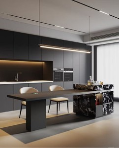 เฟอร์นิเจอร์ครัวสำเร็จรูปสไตล์อิตาเลียนหรูหราทันสมัยสำหรับโรงแรมเชิงพาณิชย์ ชุดตู้เก็บของติดผนังพร้อมไอส์แลนด์สำหรับห้องนั่งเล่น - Product Image 2