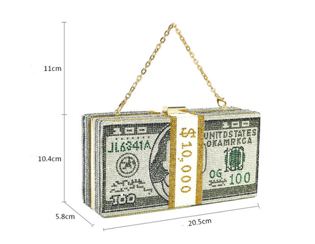 2025 Hot Selling Bling 1000 Dollar Money Crystal Clutch Diamond Bag Rhinestones Wallets Handbag Party for Women