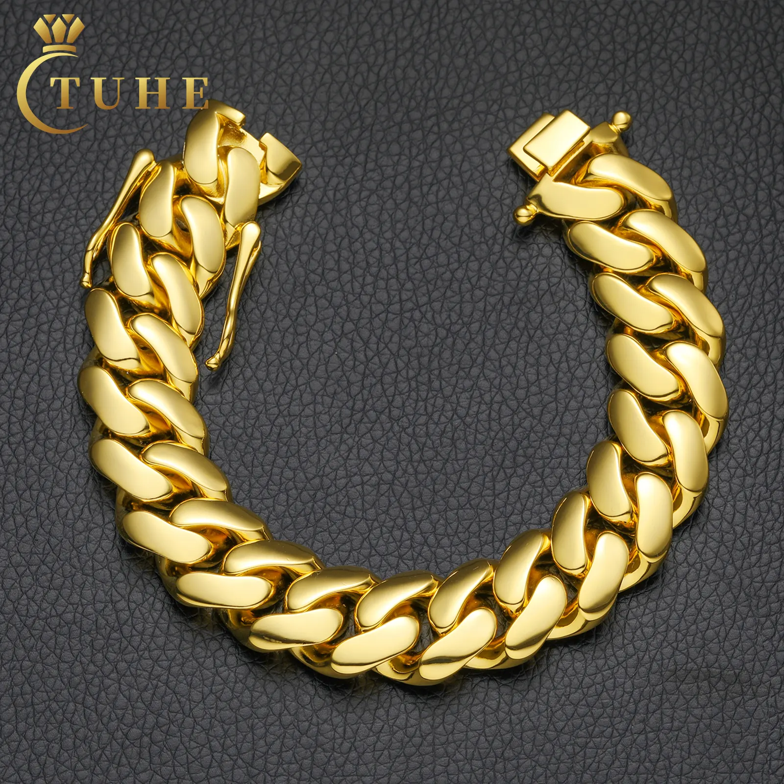 Factory Wholesale Cubana Luxury 20mm 18K Gold Cuban Link Bracelet Solid 14K 24K Miami Cuban Bracelet Mens Rappers Jewelry