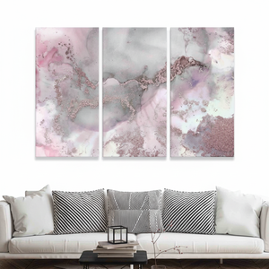 Impression sur toile de marbre rose et gris chatoyant : motif à l'encre d'alcool, lot de 3 toiles - Product Image 2