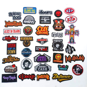 Parches de diseño ecológicos con rayas bordadas, insignias musicales termoadhesivas, parches de bandas de <span class=keywords><strong>rock</strong></span> para <span class=keywords><strong>ropa</strong></span> DIY, chalecos, chaquetas y sombreros - Product Image 1