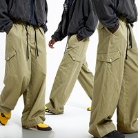 Pantalon cargo doublé pour homme QUICKSHOW Streetwear 100% coton sergé, poids moyen, style urbain, vintage, patchwork, ample, décontracté, pour le travail