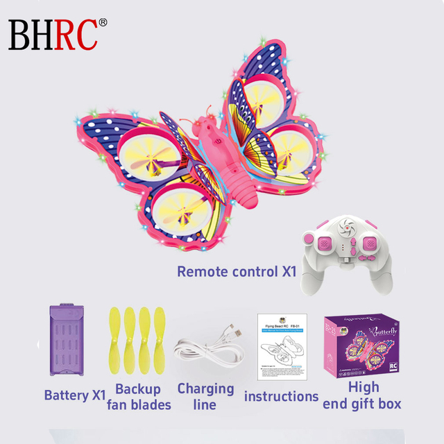 FB-01 RC Aircraft Toy High BrightnessLED Light Glitter Mini butterfly Flying Rc Drone with Obstacle Avoidance