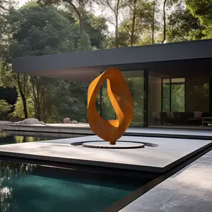 Fabricant Grande Sculpture Moderne Extérieur Piscine Décor Métal Art Abstrait Chaîne Corten Steel Sculpture