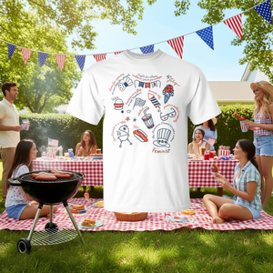 T-shirt Doodle del 4 luglio da donna, a maniche corte, girocollo, con stampa digitale patriottica e femminista, per attività promozionali per adulti - Product Image 2