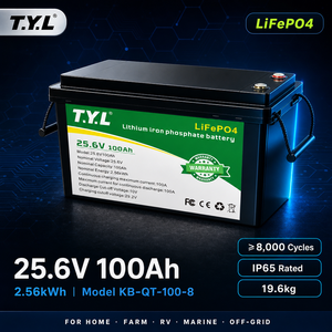 Batterie LiFePO4 25,6 V 100 Ah 2,56 kWh au phosphate de fer et de lithium avec BMS intelligent pour système solaire, camping-car, marine et panneaux solaires domestiques - Product Image 2
