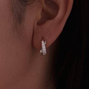 Classic Rhodium Plated <b>Hoop</b> <b>Earrings</b> With Round Zircon Channel Setting <b>For</b> <b>Women</b> Wedding Jewelry - Product Image 5