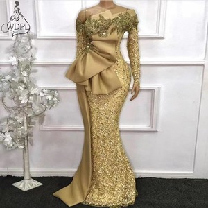AL1601 Vestidos Elegantes De <span class=keywords><strong>Fiesta</strong></span> De Lentejuelas Corte Sirena Con Pedrería Dorada Y Apliques De Encaje Para Ocasiones Formales Y Graduaciones Personalizables - Product Image 4