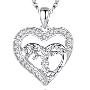 Collier pendentif en argent Sterling 925, pendentif famille, cœur en zircon cubique, <span class=keywords><strong>arbre</strong></span> de vie, bijoux - Product Image 1