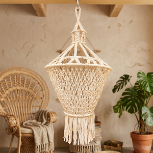 Handmade <b>Macrame</b> Lamp <b>Shade</b> Boho Hanging Pendant <b>Light</b> Cover Woven Fabric Chandelier Cover for Indoor Home Decor - Product Image 1