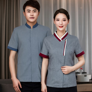 Uniforme <span class=keywords><strong>de</strong></span> personnel <span class=keywords><strong>de</strong></span> ménage nettoyage d'hôtel uniforme féminin et masculin uniforme d'hôtel à manches courtes - Product Image 3
