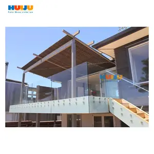 HJ Wood/ marble tread staircase ss316 standoff/ patch fitting 12mm tempered glass balustrade