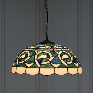 LongHuiJing Tiffany Style Hanging Ceiling Lamp Fixture Blue Stained Glass Lampshade 16Inch Wide - Product Image 1