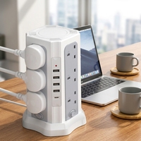 Regleta de Enchufes Universal con Protección Contra Sobretensiones, 8/12 Tomas + 4 USB A + 1 Tipo-C, 10A, para EE. UU./Reino Unido