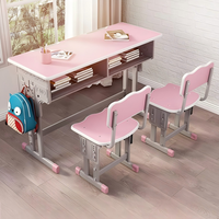 Ensemble bureau et chaise double réglables en hauteur pour étudiants, mobilier de salle de classe, table d'étude double place pour écoles primaires et secondaires