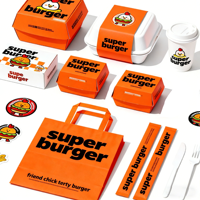 Ensemble d'emballages à emporter pour restaurant personnalisé, boîtes à nourriture, gobelets en papier, boîte à hamburgers, emballage pour frites, sacs en papier