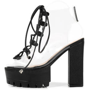 Sandali Gladiatore da Donna CSS15 con Tacco Grosso e Plateau Trasparente Bianco, Eleganti e alla Moda - Product Image 4