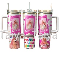Gobelet isotherme grande capacité Karol G New Pink Hair 40oz avec poignée Stitch, double paroi